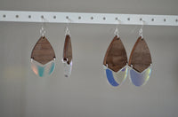 walnut and iridescent acrylic earrings