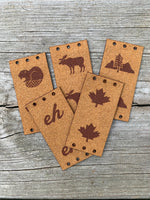 ultrasuede sew-on Canadian north theme tags